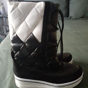 Stella McCartney Black and White Quilted Boots